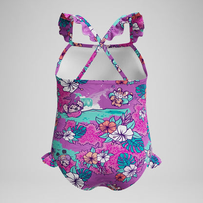 Speedo Infant Girls' Learn to Swim Printed Frill Thinstrap Swimsuit Pink