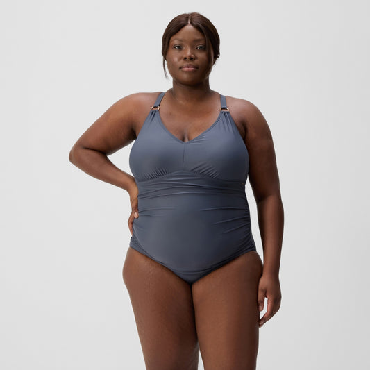 Speedo Plus Size Shaping V Neck Swimsuit Grey