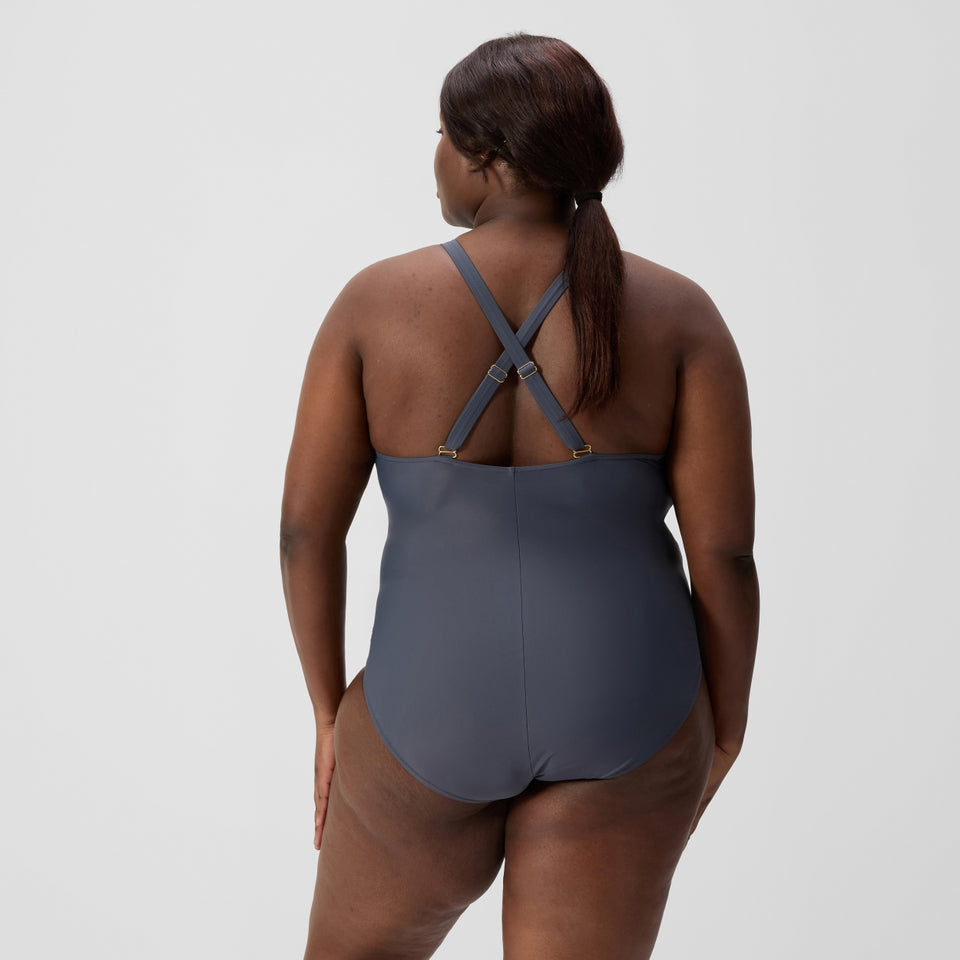 Speedo Plus Size Shaping V Neck Swimsuit Grey