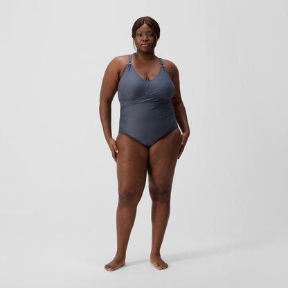 Speedo Plus Size Shaping V Neck Swimsuit Grey