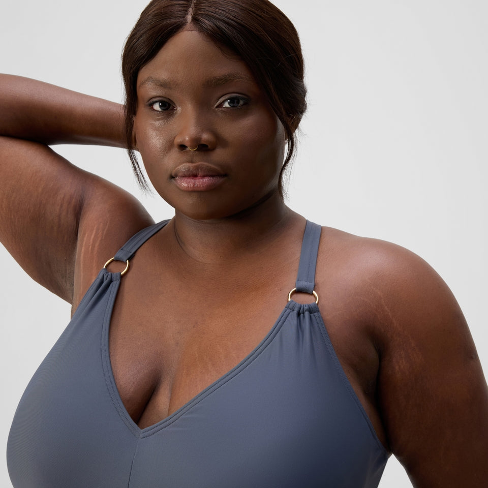 Speedo Plus Size Shaping V Neck Swimsuit Grey