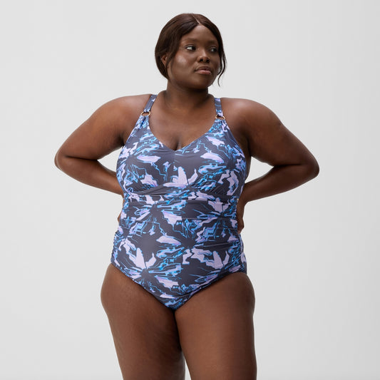 Speedo Plus Size Shaping V Neck Swimsuit Grey/Blue