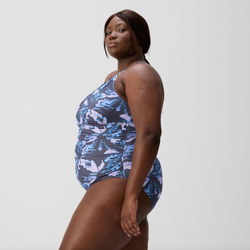 Speedo Plus Size Shaping V Neck Swimsuit Grey/Blue