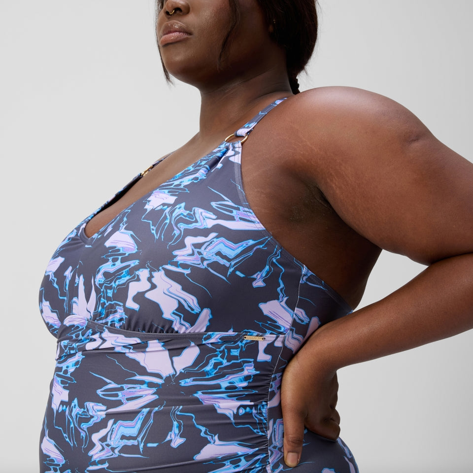 Speedo Plus Size Shaping V Neck Swimsuit Grey/Blue