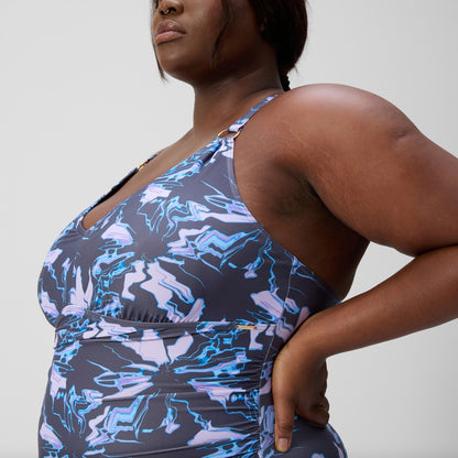 Speedo Plus Size Shaping V Neck Swimsuit Grey/Blue
