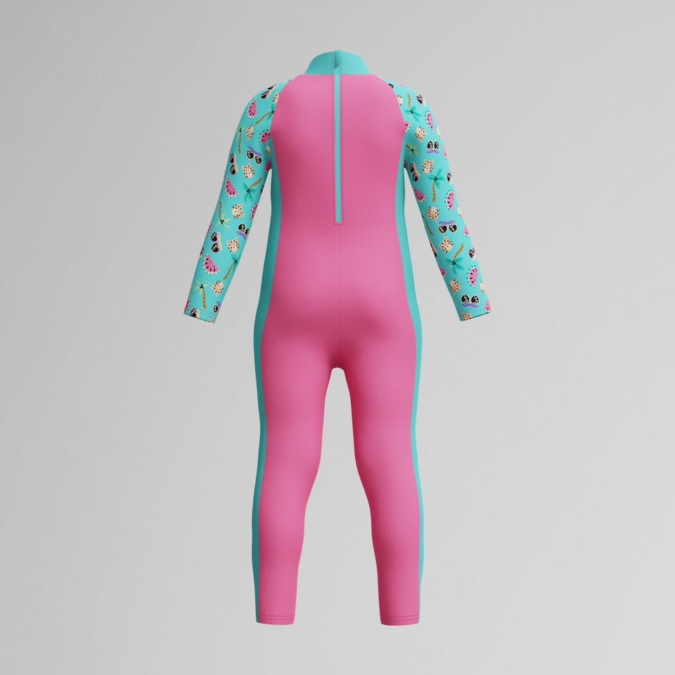 Speedo Infant Girls Learn to Swim Sun Protection All-In-One Suit Pink/Green