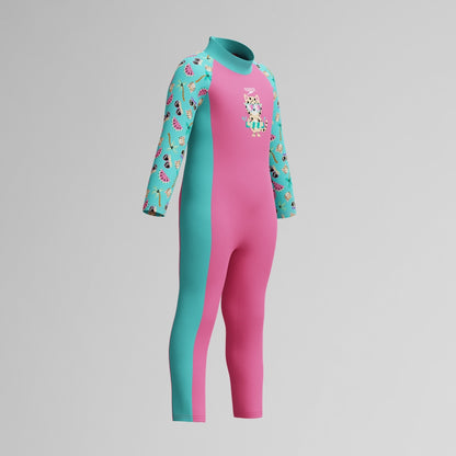 Speedo Infant Girls Learn to Swim Sun Protection All-In-One Suit Pink/Green
