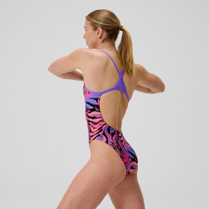 Speedo Club Training Printed Turnback Swimsuit Purple/Pink