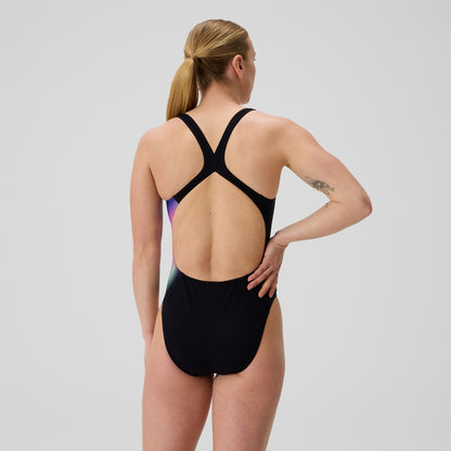 Speedo Club Training Printed Powerback Swimsuit Black/Purple