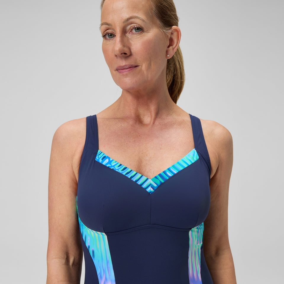 Speedo Shaping Printed LunaElustre Swimsuit Navy /Green