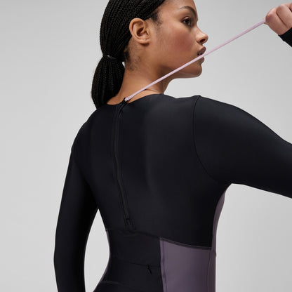 Speedo Long Sleeve Zip Back Swimsuit Black/Dark Grey