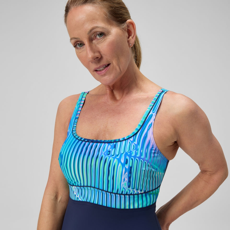 Speedo Shaping Printed Contour Eclipse Swimsuit Navy /Green
