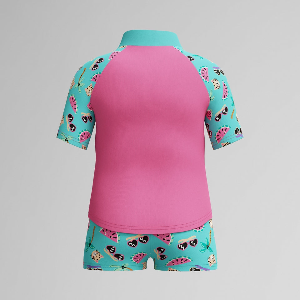 Speedo Infant Girls Learn to Swim Short Sleeve Rashguard Set Pink/Green