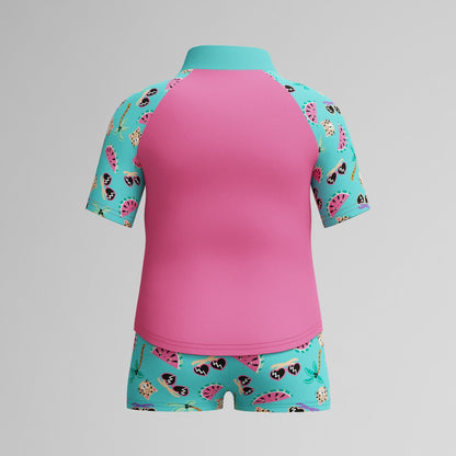 Speedo Infant Girls Learn to Swim Short Sleeve Rashguard Set Pink/Green