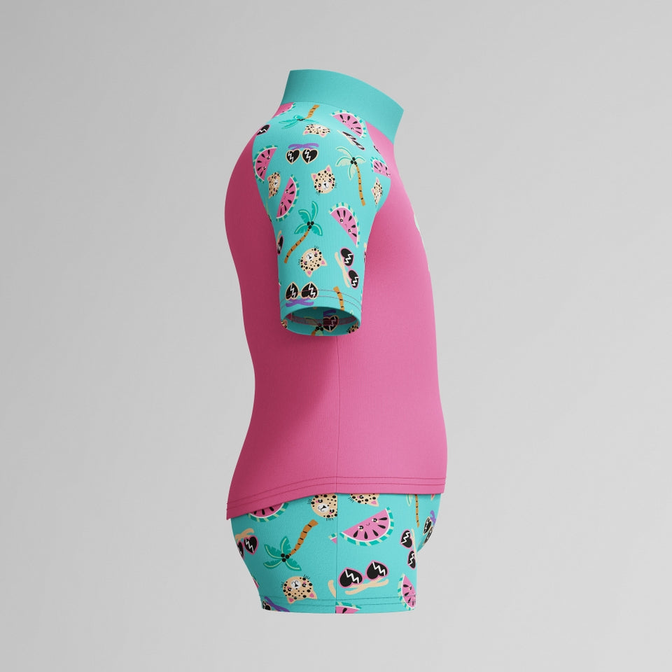 Speedo Infant Girls Learn to Swim Short Sleeve Rashguard Set Pink/Green