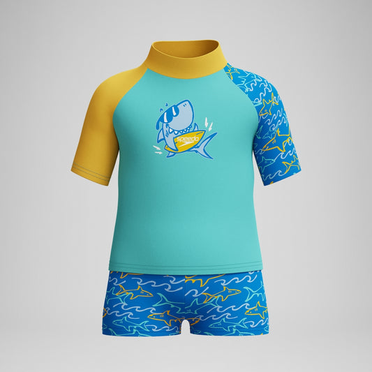 Speedo Infant Boys Learn to Swim Rashguard Set Blue/Yellow