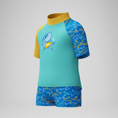 Speedo Infant Boys Learn to Swim Rashguard Set Blue/Yellow