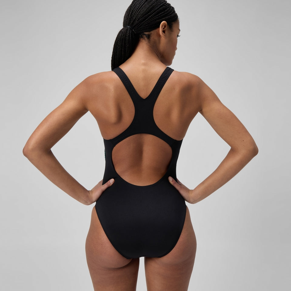 Speedo Medalist Printed Swimsuit Black/Green