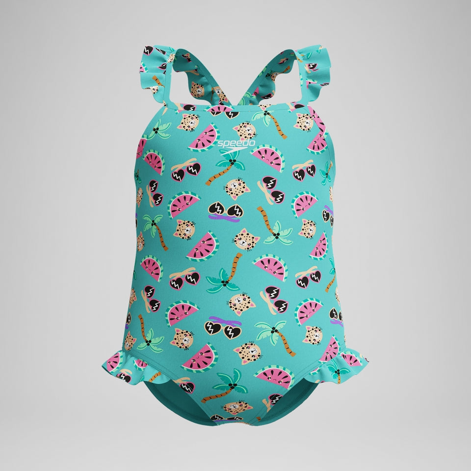 Speedo Infant Girls Learn to Swim Frill Thinstrap Swimsuit Turquoise