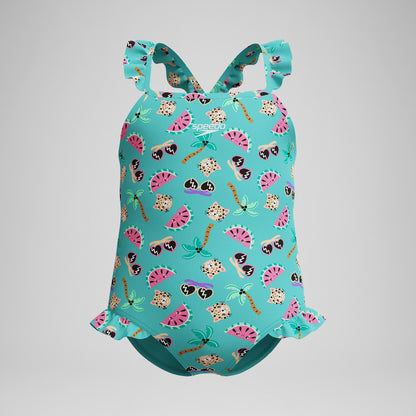 Speedo Infant Girls Learn to Swim Frill Thinstrap Swimsuit Turquoise