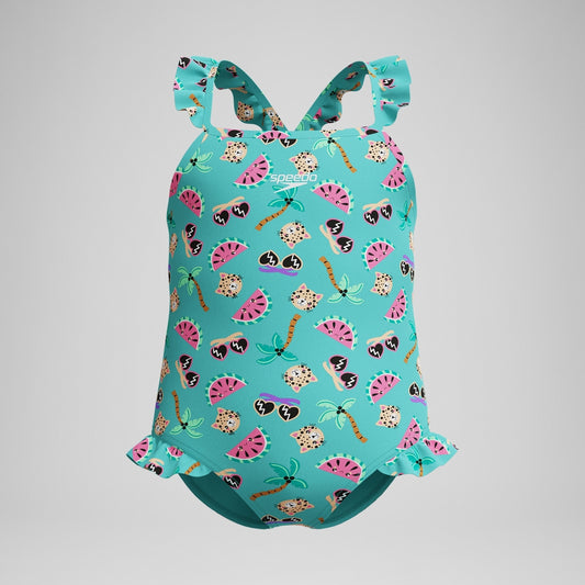 Speedo Infant Girls Learn to Swim Frill Thinstrap Swimsuit Turquoise