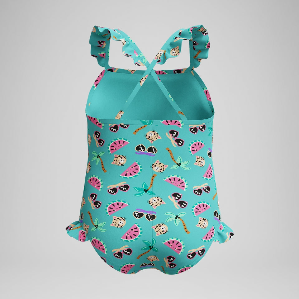Speedo Infant Girls Learn to Swim Frill Thinstrap Swimsuit Turquoise