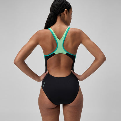 Speedo Placement Laneback Swimsuit Black/Turquoise