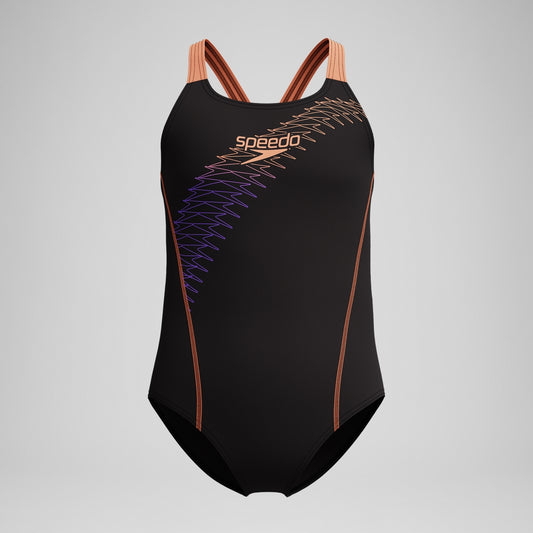 Speedo Girls Medley Logo Medalist Swimsuit Black/Peach