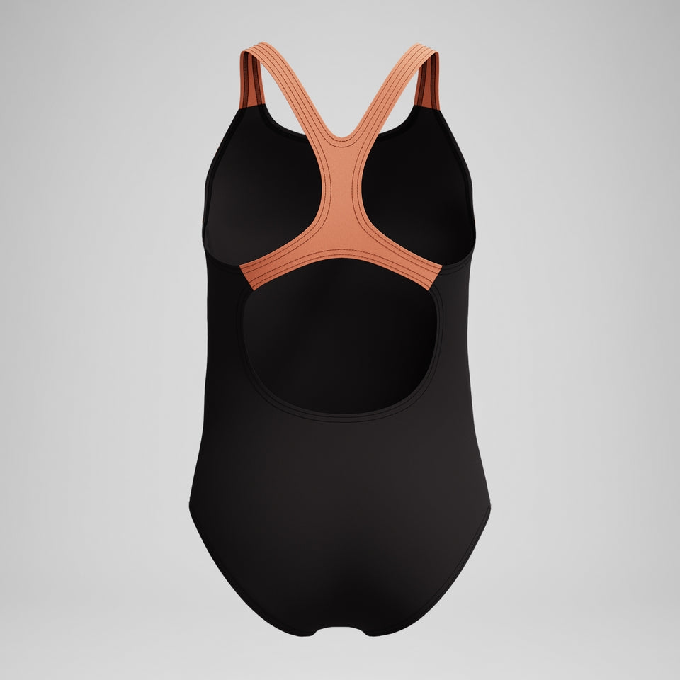 Speedo Girls Medley Logo Medalist Swimsuit Black/Peach
