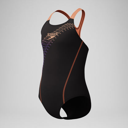 Speedo Girls Medley Logo Medalist Swimsuit Black/Peach
