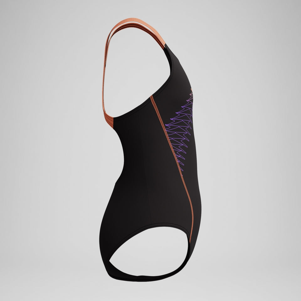 Speedo Girls Medley Logo Medalist Swimsuit Black/Peach