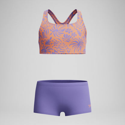 Speedo Girls Allover Boyleg Bikini Set Purple/Yellow