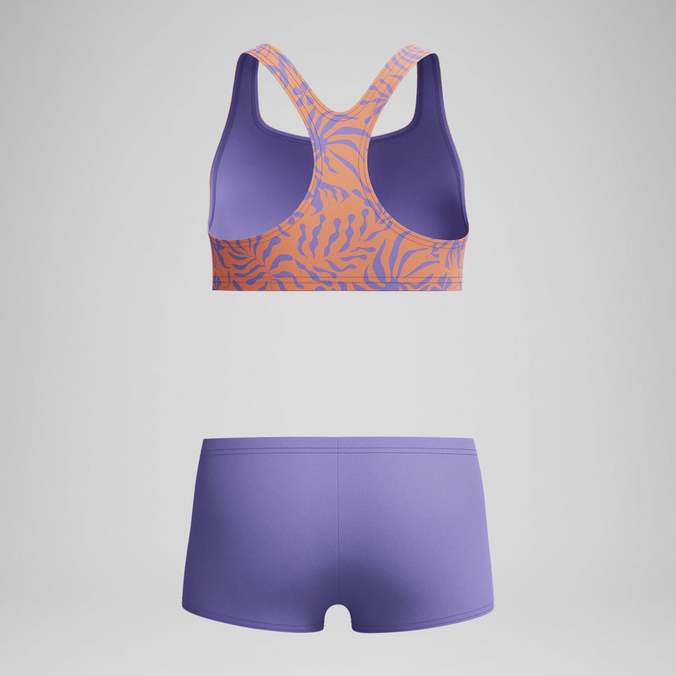 Speedo Girls Allover Boyleg Bikini Set Purple/Yellow