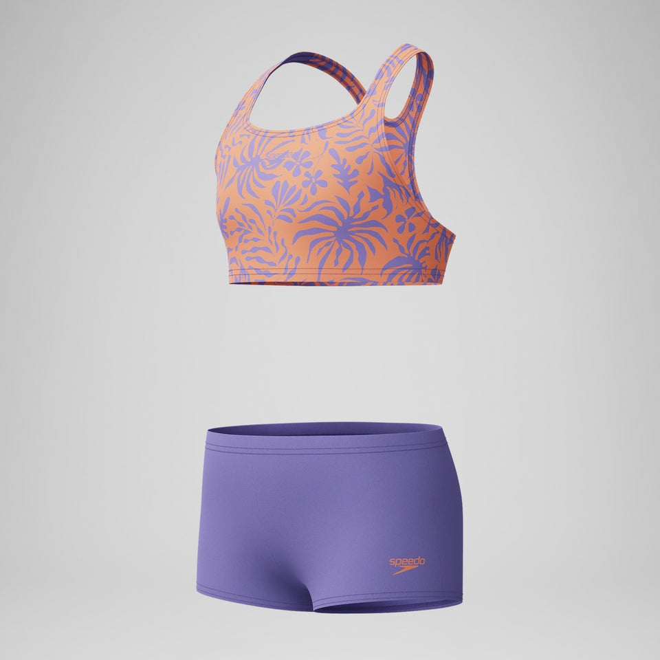Speedo Girls Allover Boyleg Bikini Set Purple/Yellow