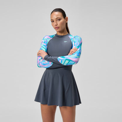 Speedo Long Sleeve Swim Dress Grey/Green