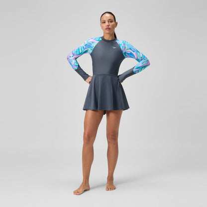Speedo Long Sleeve Swim Dress Grey/Green