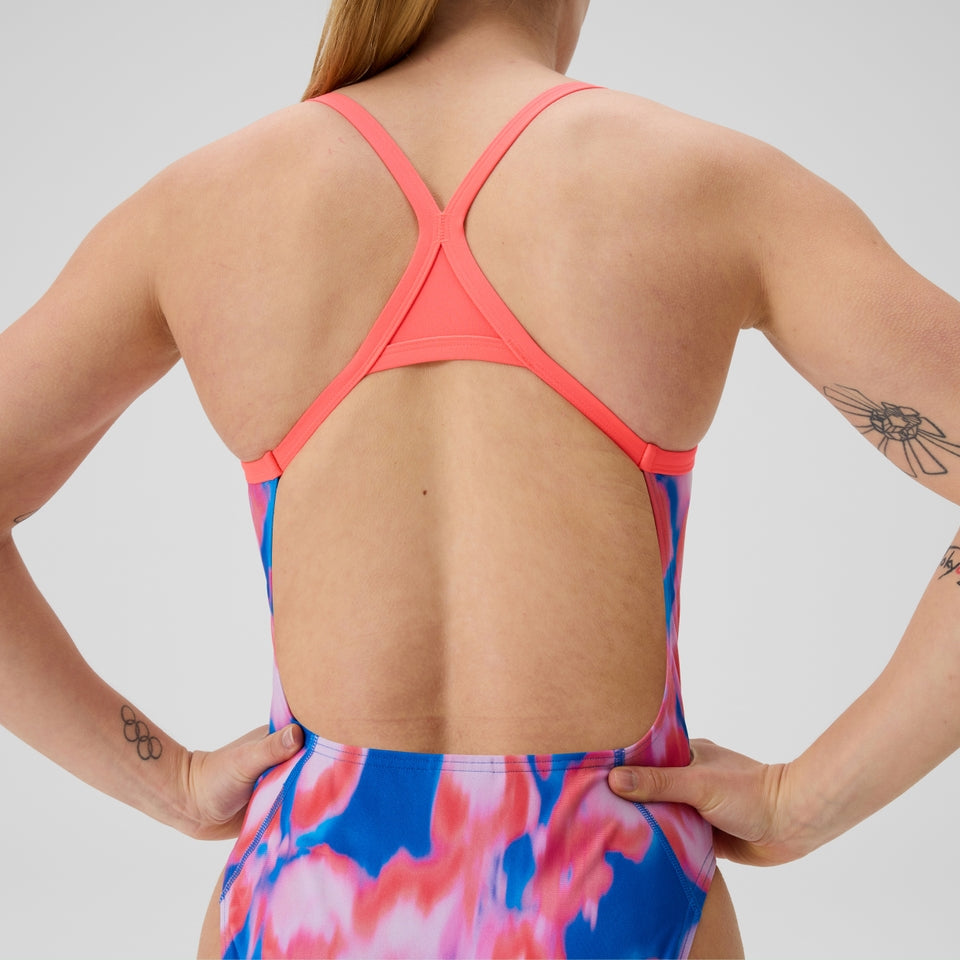 Speedo Club Training Printed Turnback Swimsuit Pink