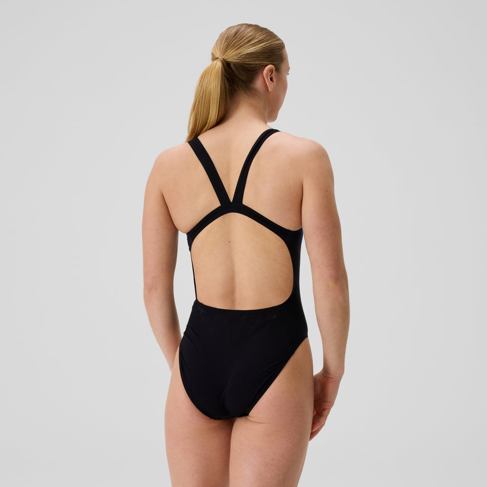 Speedo Club Training Printed Leaderback Swimsuit Black/Pink