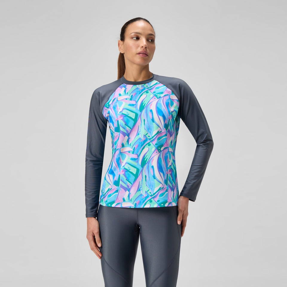 Speedo Printed Long Sleeve Swim Shirt Grey/Green