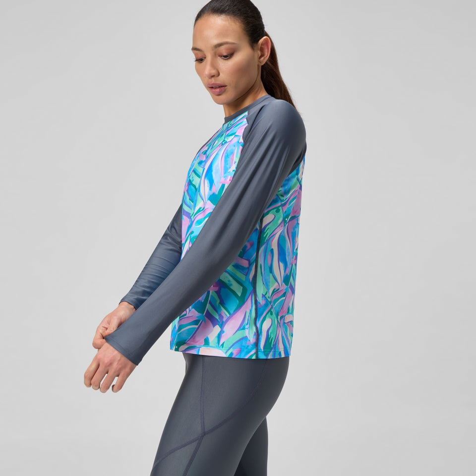Speedo Printed Long Sleeve Swim Shirt Grey/Green