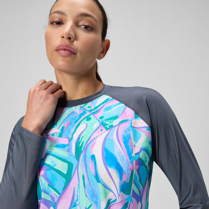 Speedo Printed Long Sleeve Swim Shirt Grey/Green