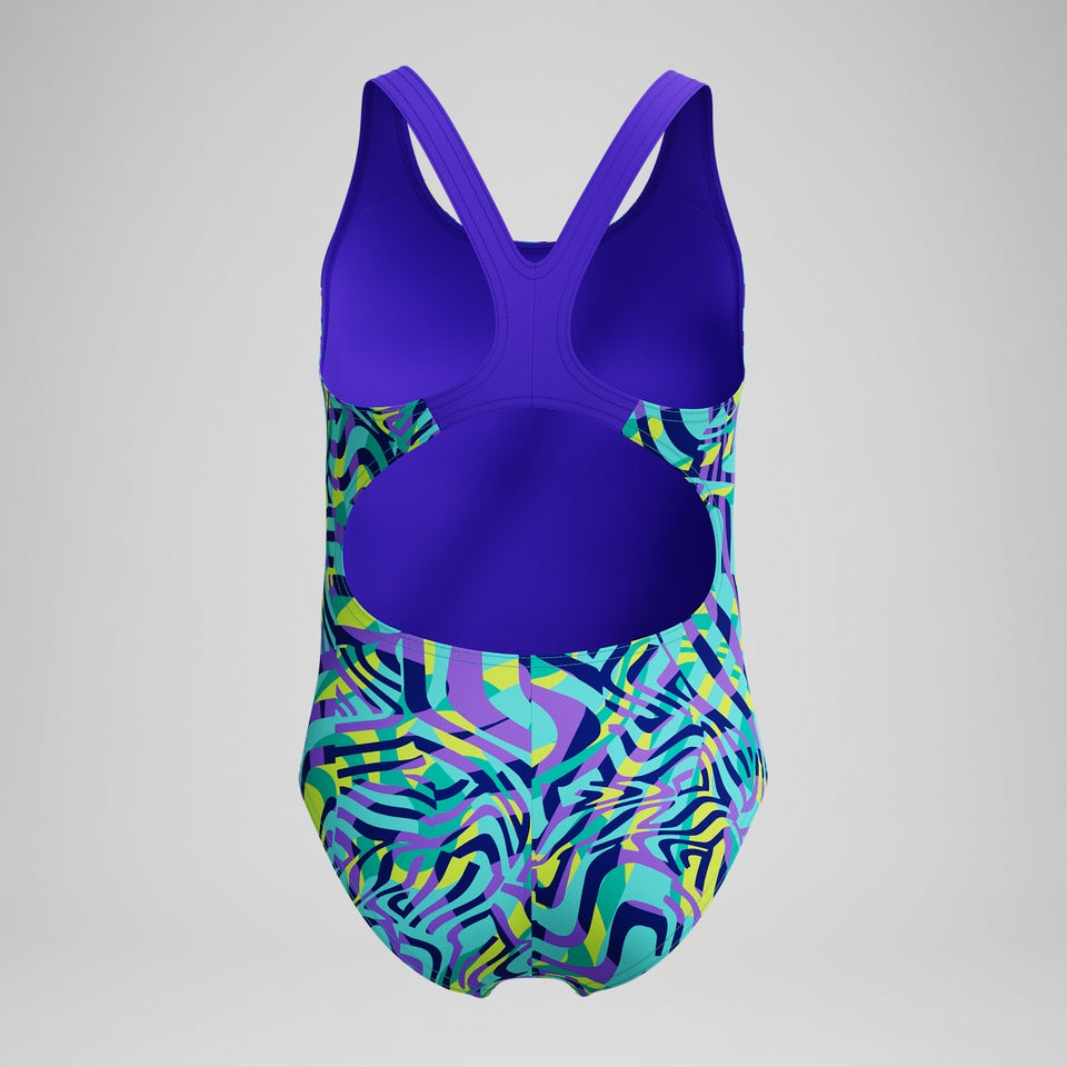 Speedo Girls Allover Splashback Swimsuit Green/Purple