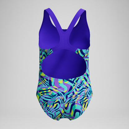 Speedo Girls Allover Splashback Swimsuit Green/Purple