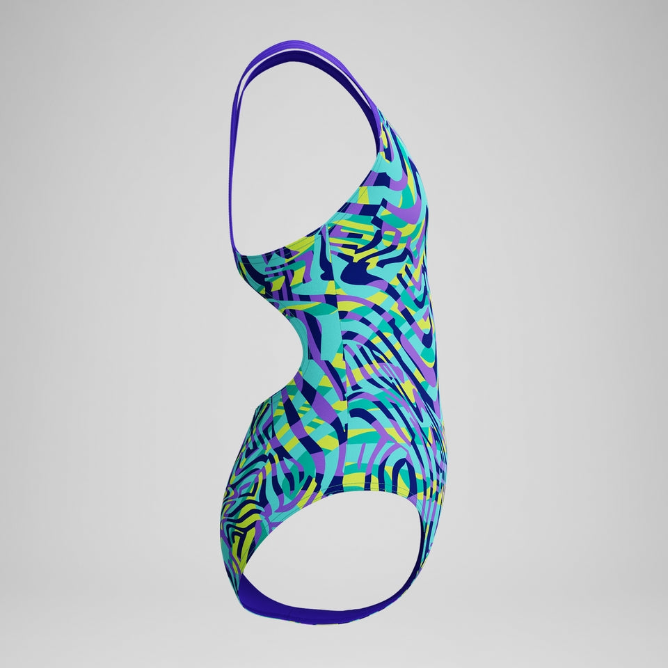Speedo Girls Allover Splashback Swimsuit Green/Purple