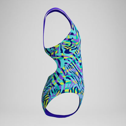 Speedo Girls Allover Splashback Swimsuit Green/Purple