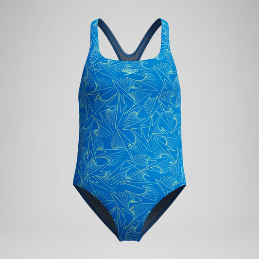 Speedo Girls Hyperboom Medalist Allover Print Swimsuit Blue