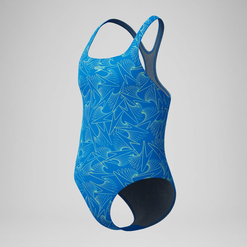 Speedo Girls Hyperboom Medalist Allover Print Swimsuit Blue