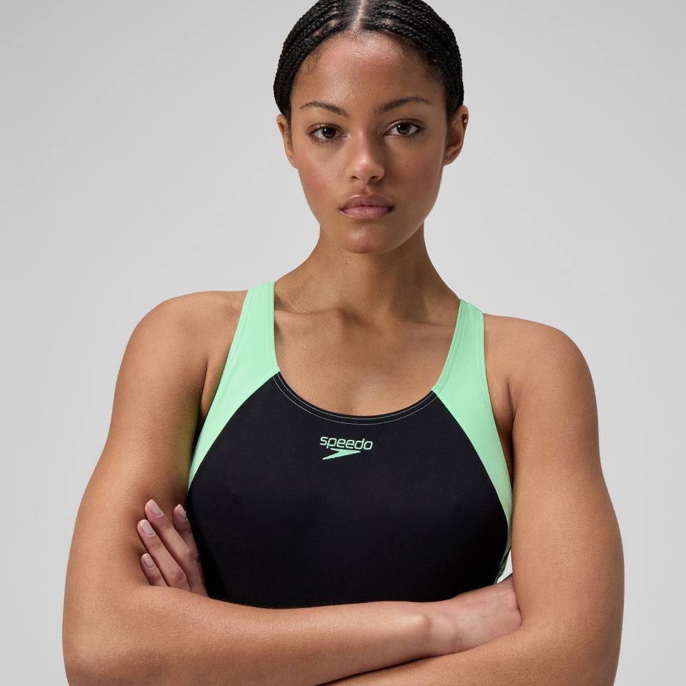 Speedo Placement Laneback Swimsuit Black/Green