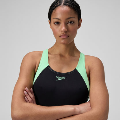 Speedo Placement Laneback Swimsuit Black/Green
