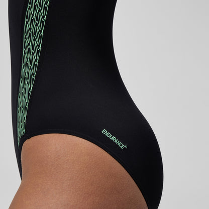 Speedo Placement Laneback Swimsuit Black/Green